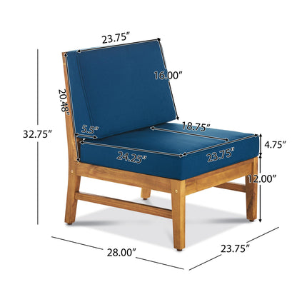 PERLA 6-Piece Outdoor Sectional Sofa Set, Acacia Wood Frame, Blue Cushions