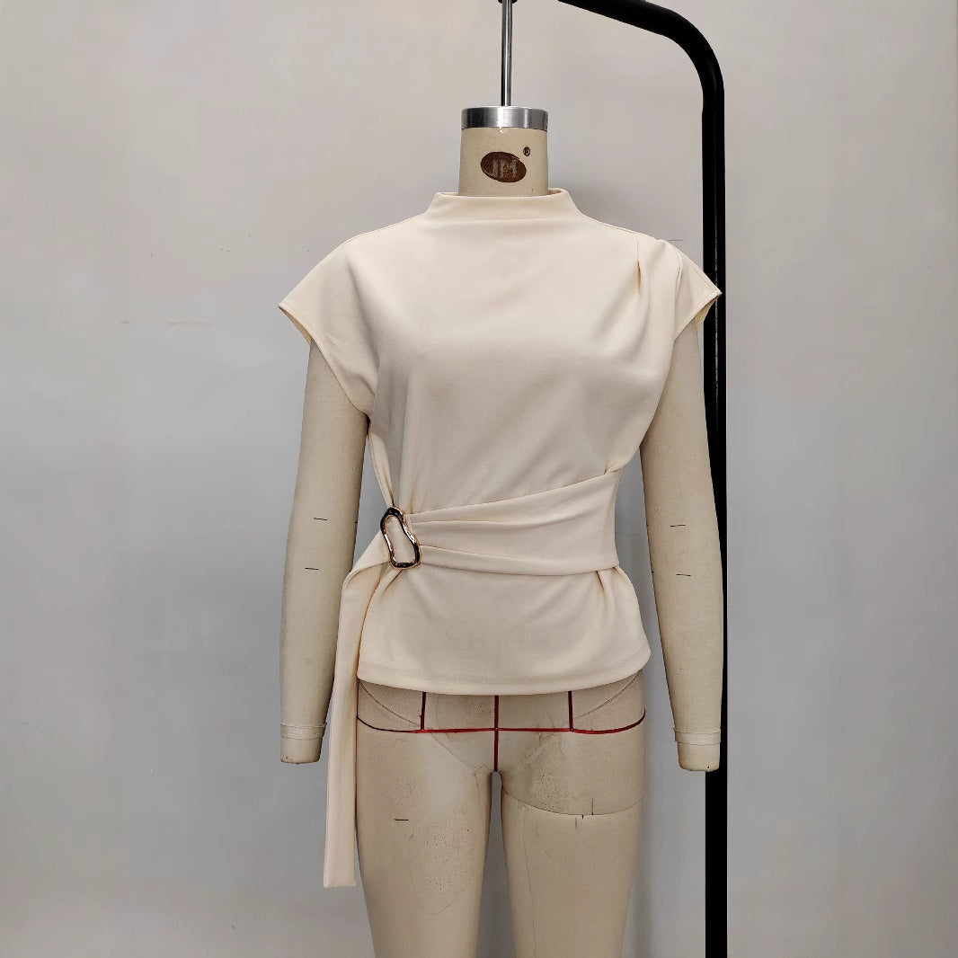 Minimalist European And American Half-high-neck Short-sleeve Top