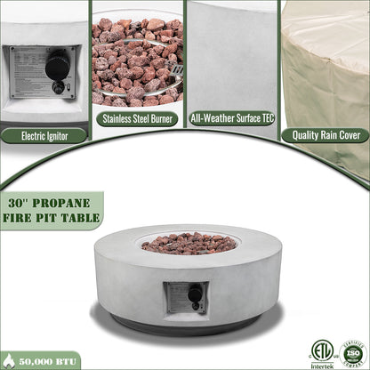 50000 BTU Propane Round Fire Pit 30" Concrete Gray Lava Rocks