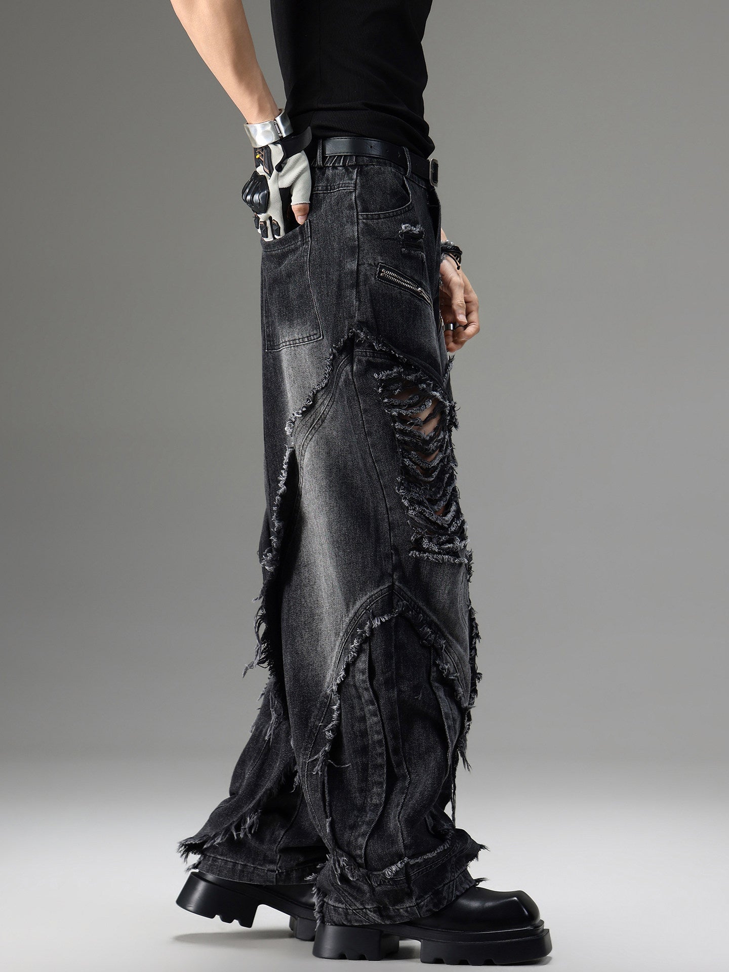 American-style Vintage Deconstructed Distressed Jeans