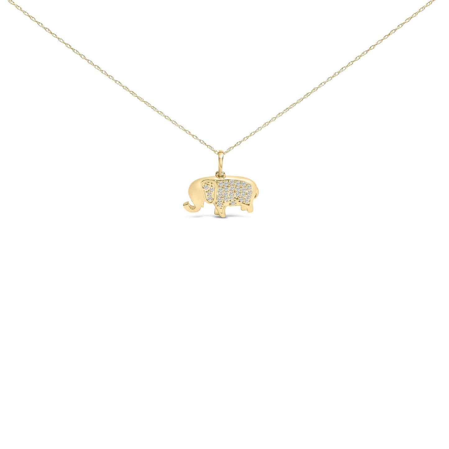 Diamond Elephant Pendant Necklace in 10K Yellow Gold – 1/5 ct