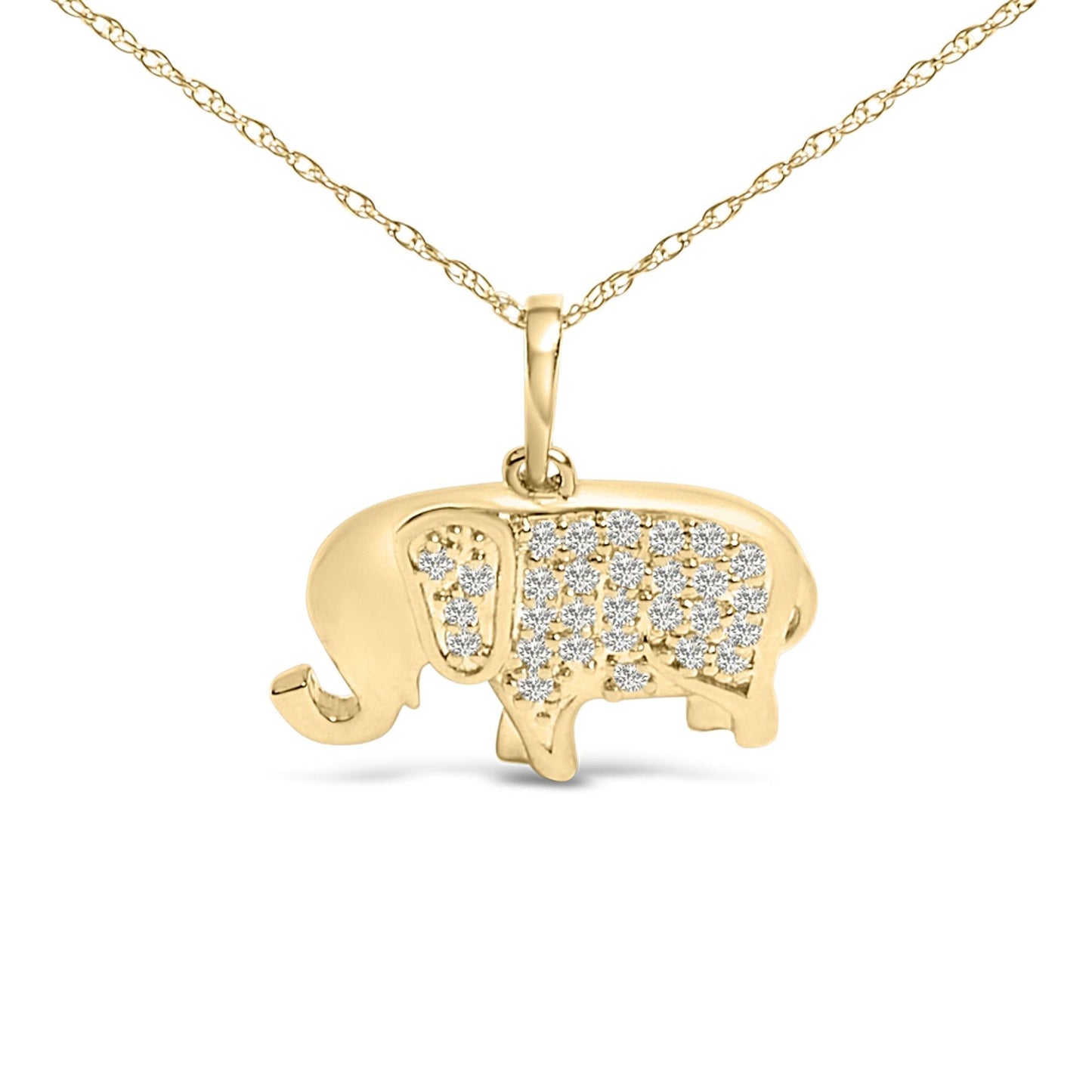 Diamond Elephant Pendant Necklace in 10K Yellow Gold – 1/5 ct