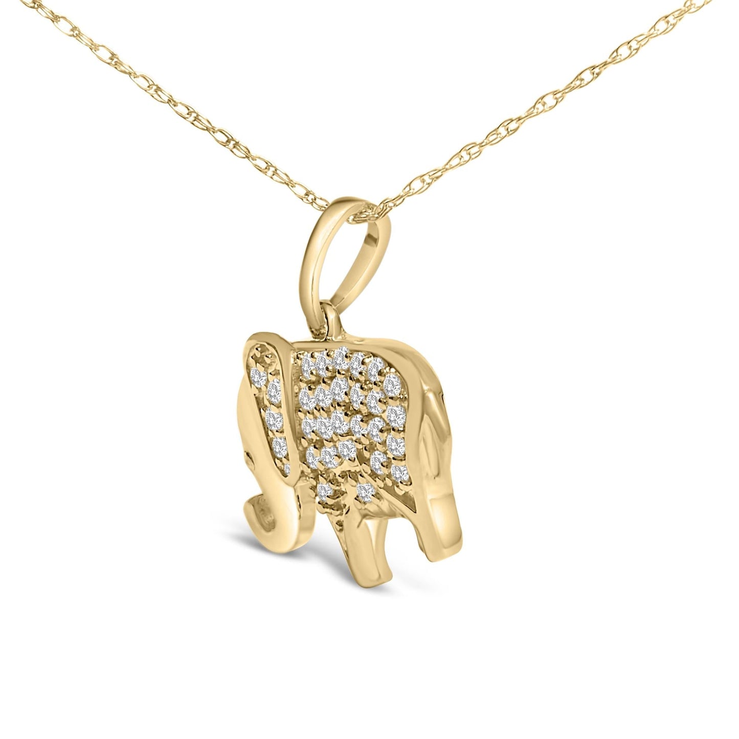 Diamond Elephant Pendant Necklace in 10K Yellow Gold – 1/5 ct