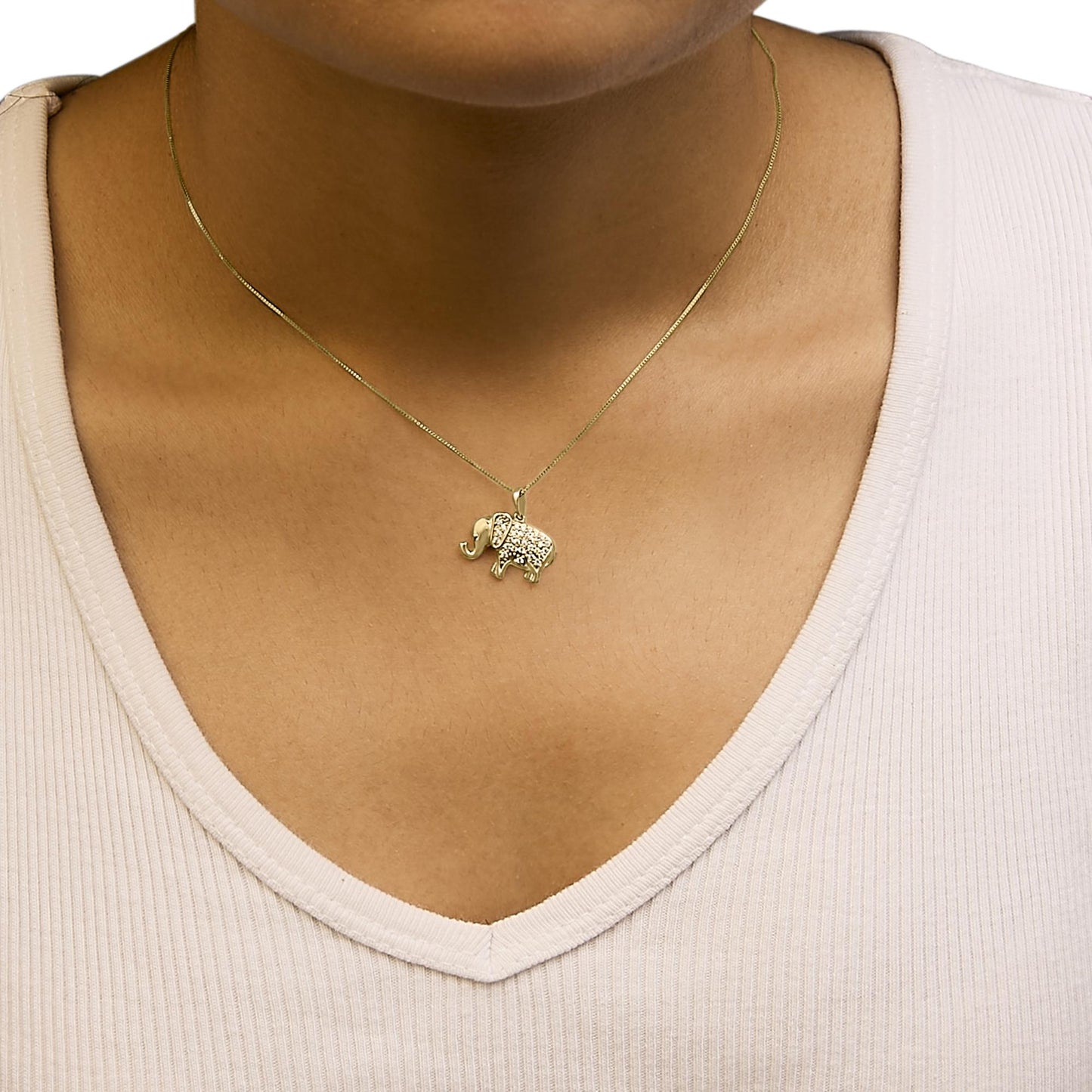 Diamond Elephant Pendant Necklace in 10K Yellow Gold – 1/5 ct
