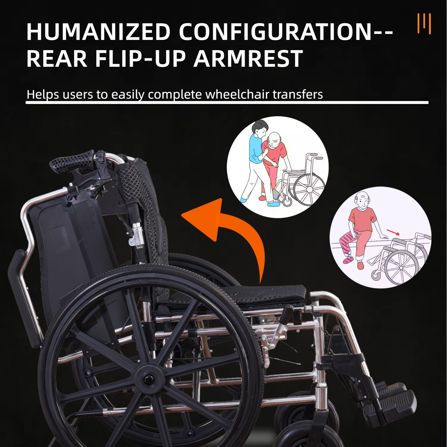 Wheelchair Manual Transport Folding Aluminum 18 In Seat 24 In Wheels Black