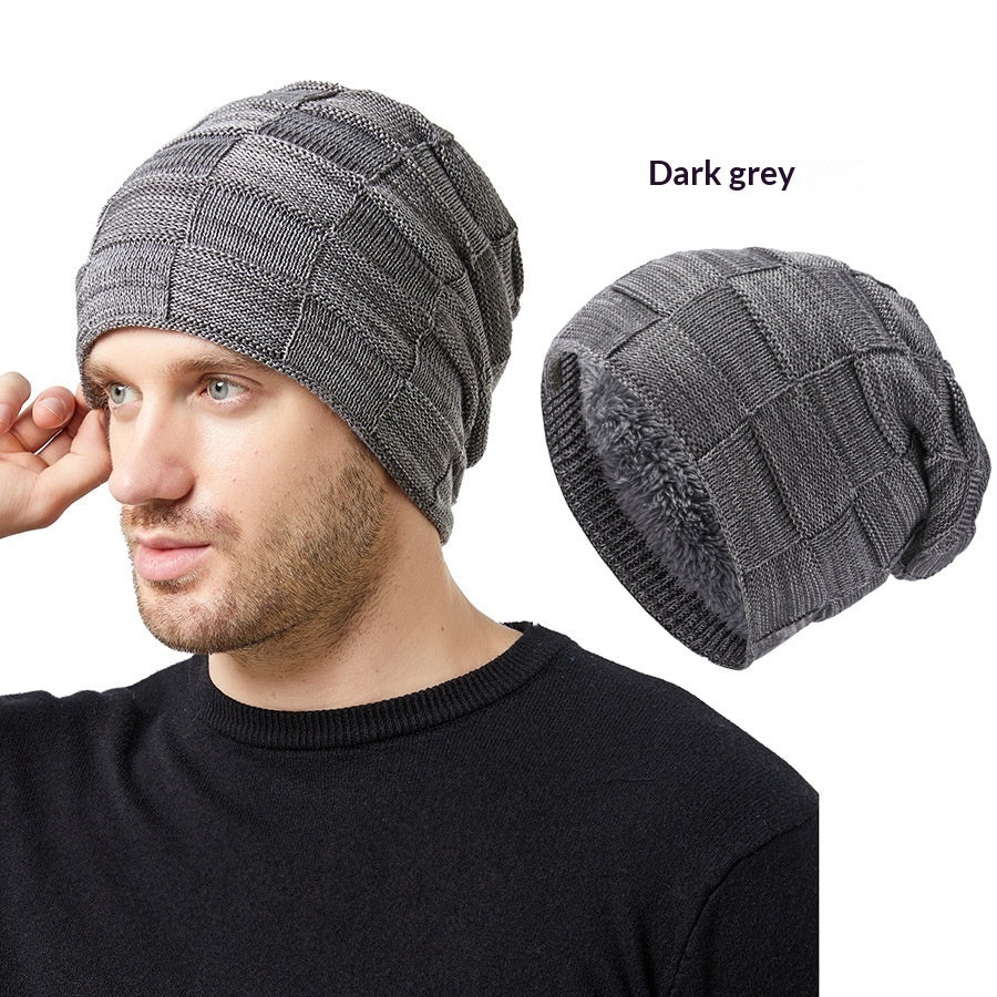 Mens Winter Knitted Hat Couples Style Warm Fleece-Lined Ear-Protecting Wool Cap