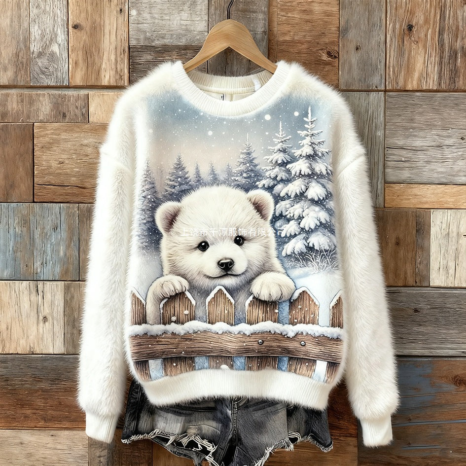AutumnWinter Patterned Fleece Sweatshirt With Printed Design