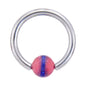 14G 7/16 Light Pink Blue Striped Highball BCR Captive Ring