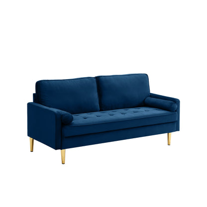 Sofa Minimalist Velvet Navy Gold Metal Legs 2 Seat 65 In 800 LB