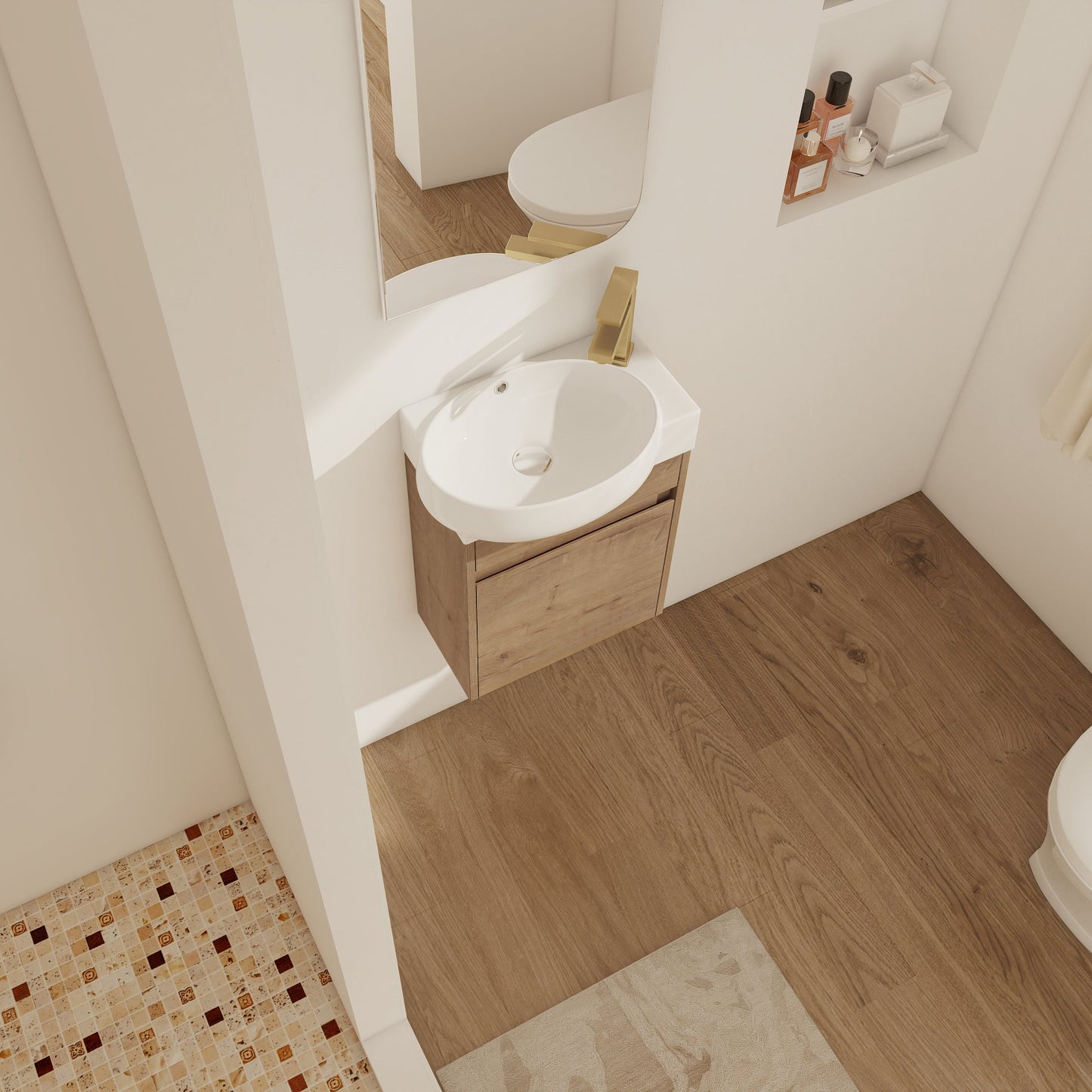 Soft Close Doors Bathroom Vanity With Sink, 16 Inch For Small Bathroom