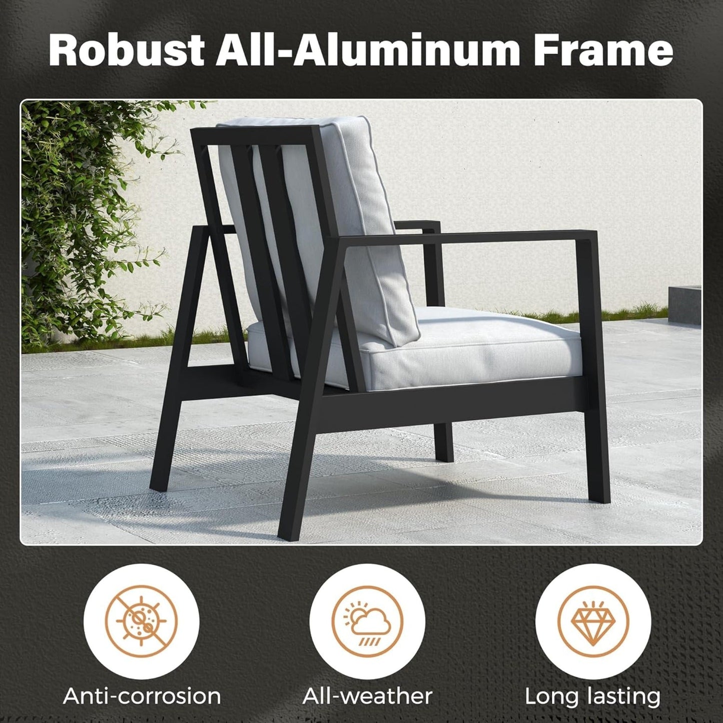 Outdoor Patio Set Aluminum Black Light Gray 4 Piece Seats 5