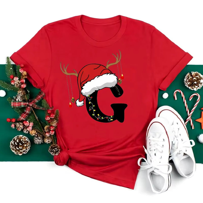 Red Loose T-Shirt Top With A Christmas Party Aesthetic