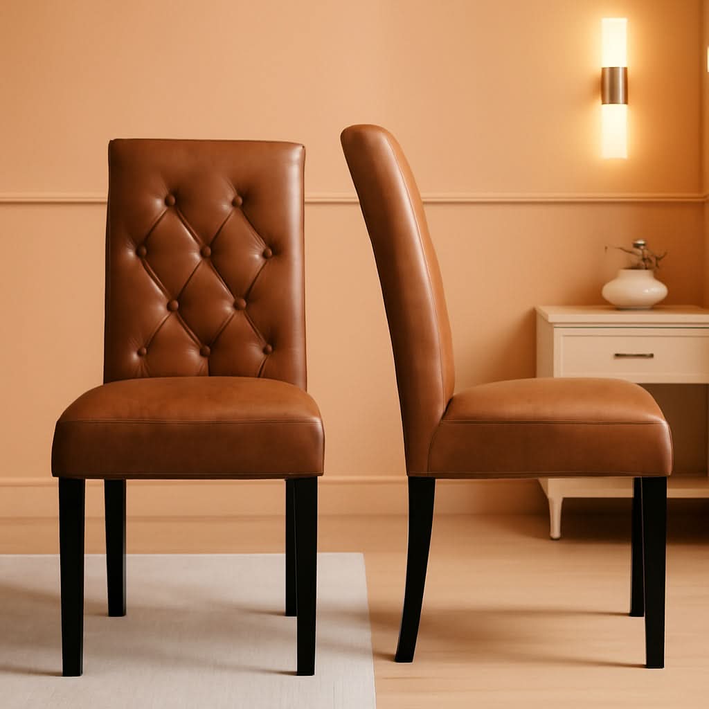 High Back Dining Chairs Set of 2 Retro Brown Parsons