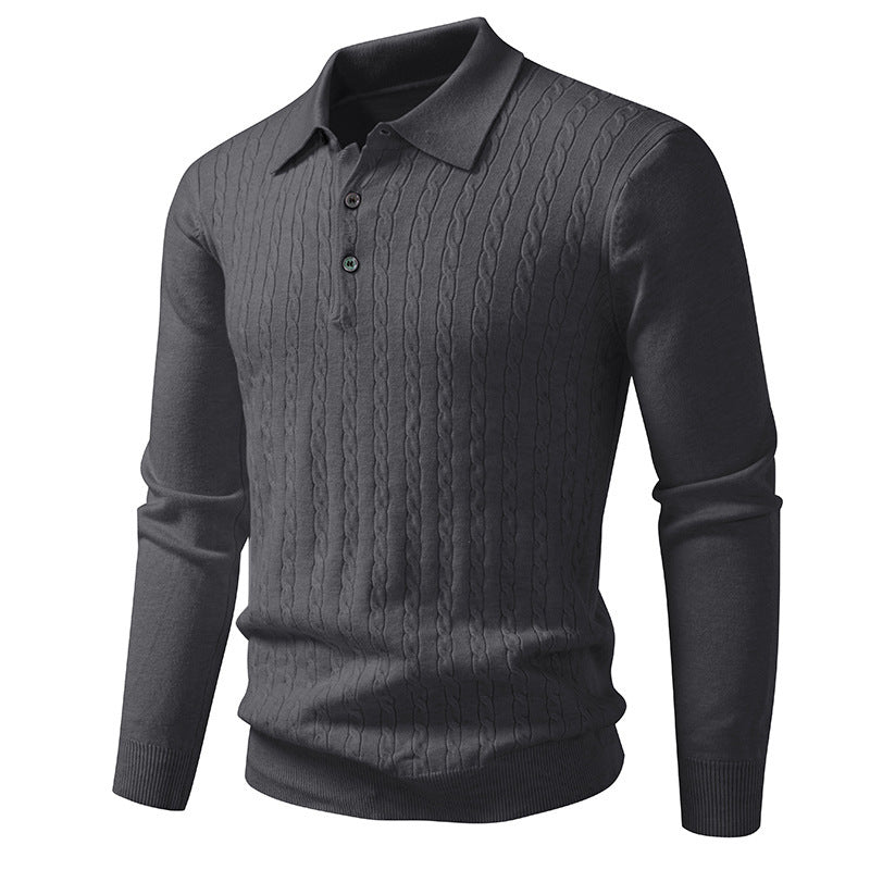 Twist-knit Cardigan Solid-color Lapel-neck Knit Sweater