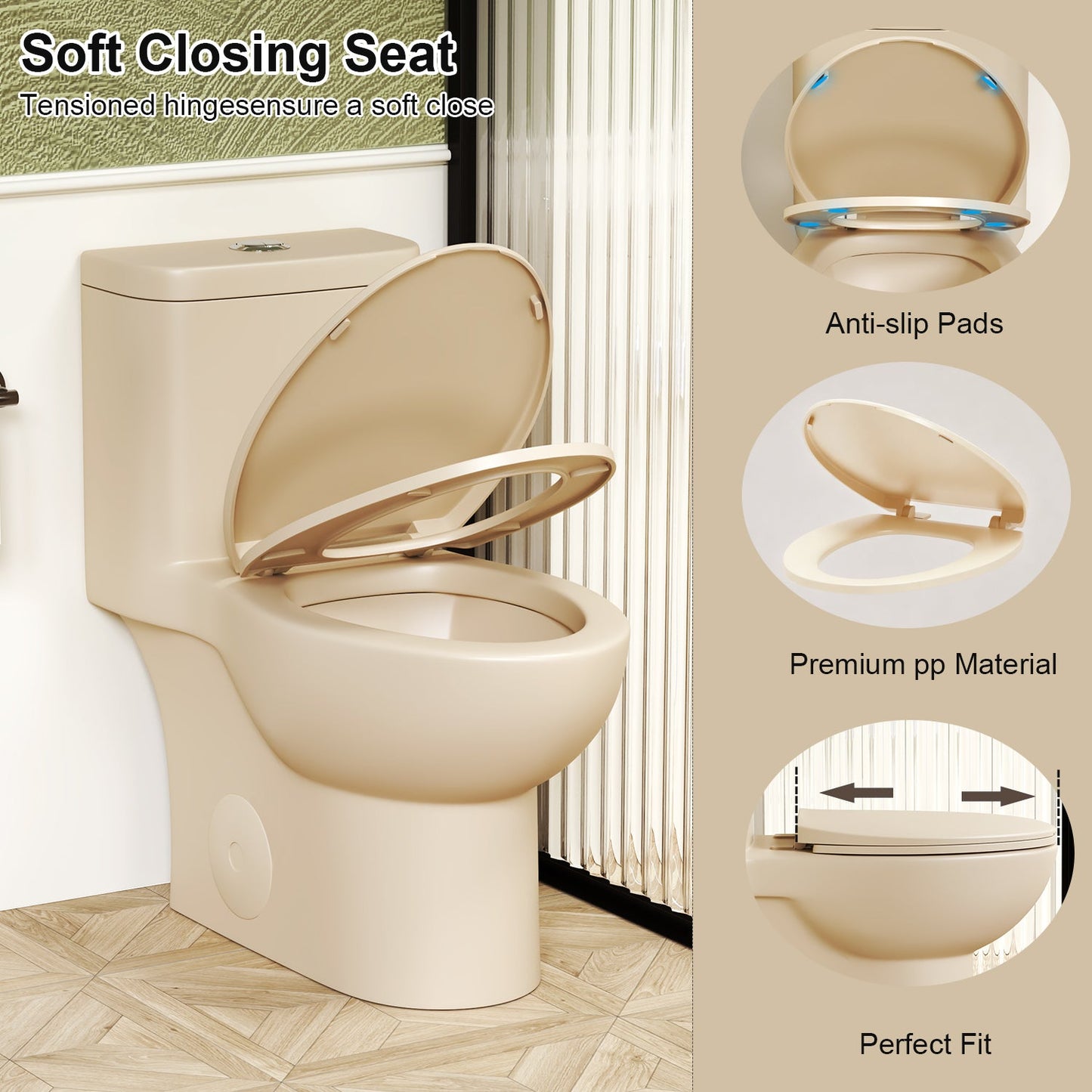 1.1/1.6 GPF Tornado Flush One-Piece Toilet ADA Height 17in, Dual Flush, Khaki