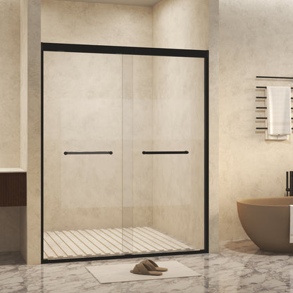 Modern Matte Black Aluminum Frame Double Sliding Shower Door, 56-60in x 72in
