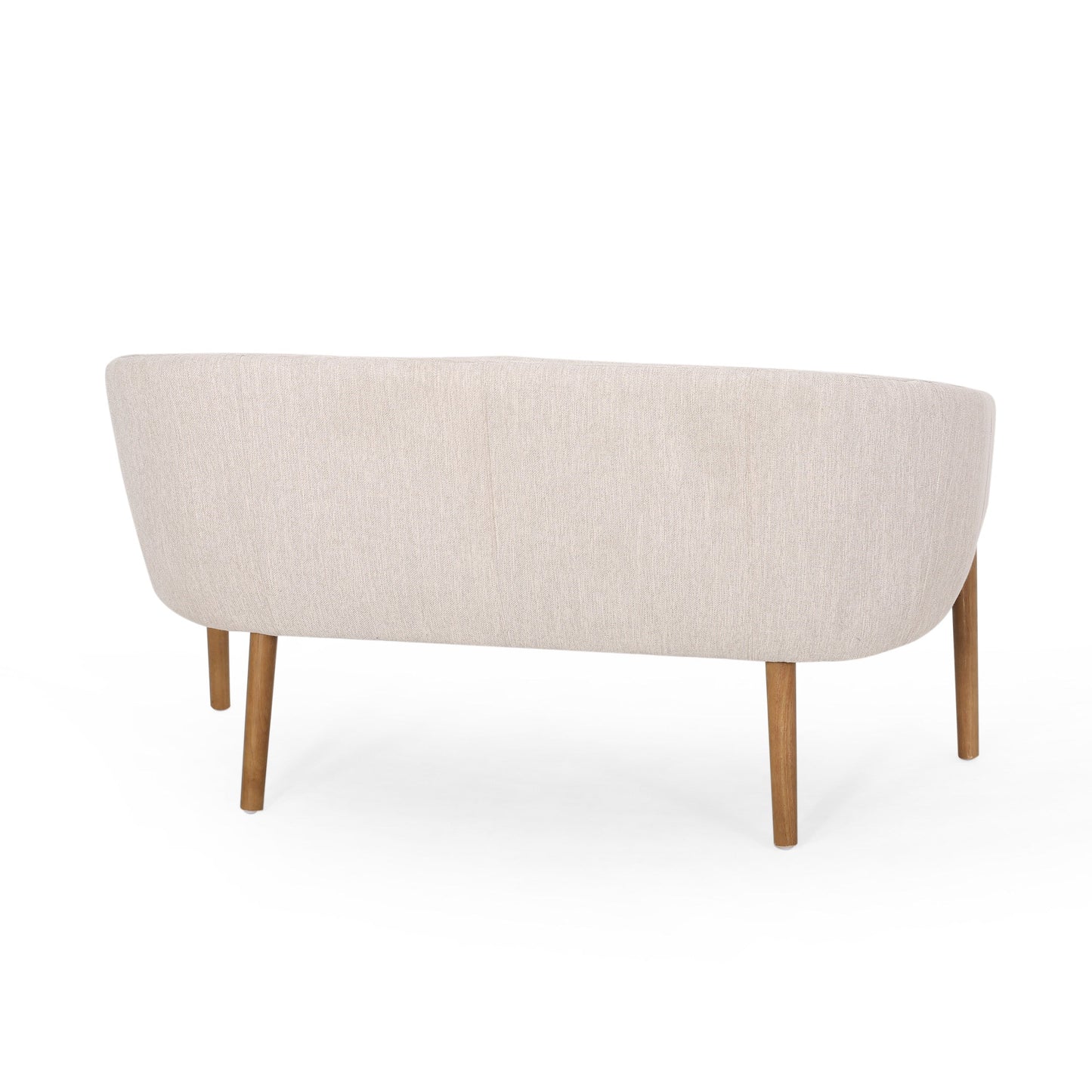Loveseat Mid-Century Modern Channel Stitched Fabric Beige Rubberwood Legs 55 In