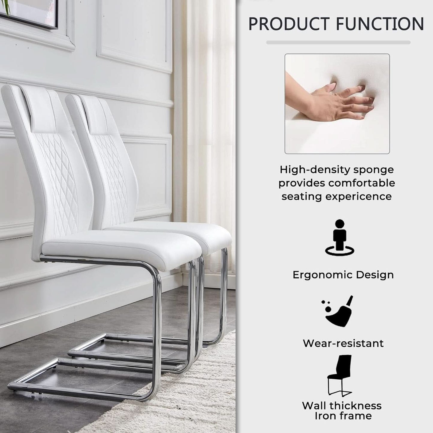 White Faux Leather Dining Chairs Four Pack Chrome Finish