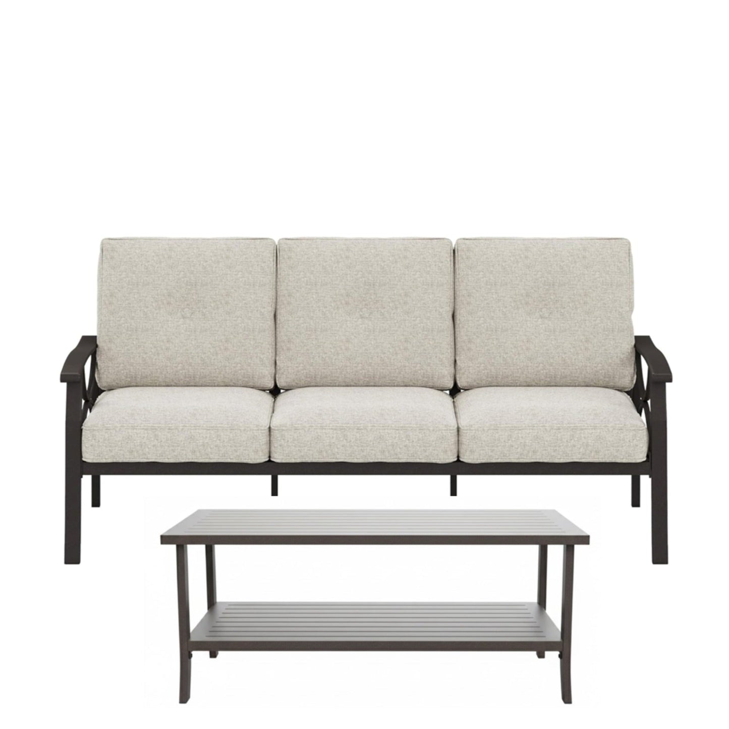 Outdoor Patio Set Steel Khaki Beige Cushion 2 Piece 70in Sofa