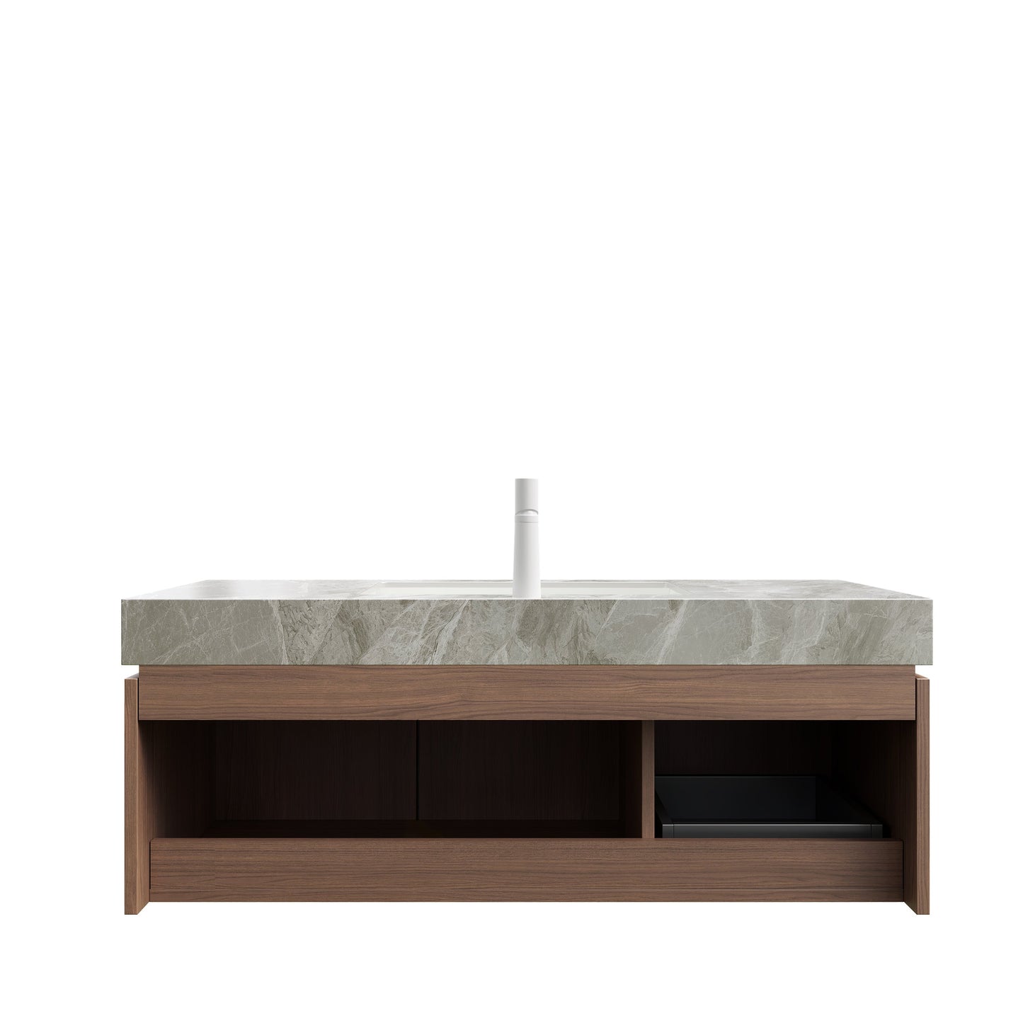 48' Bathroom Vanity with Sink, Floating Plywood Cabinet Light Gray Sintered Stone Top