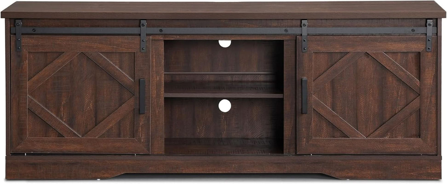 75 Inch Rustic Brown Barn Door TV Stand With Storage