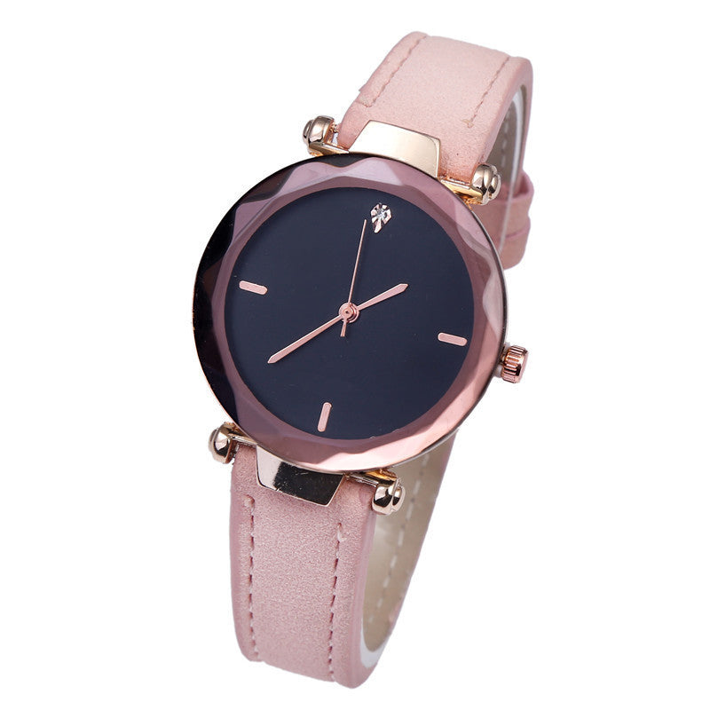 Fashionable Couples Waterdrop-Cut Diamond Frosted Leather Strap Quartz Rhombus Watch For Women