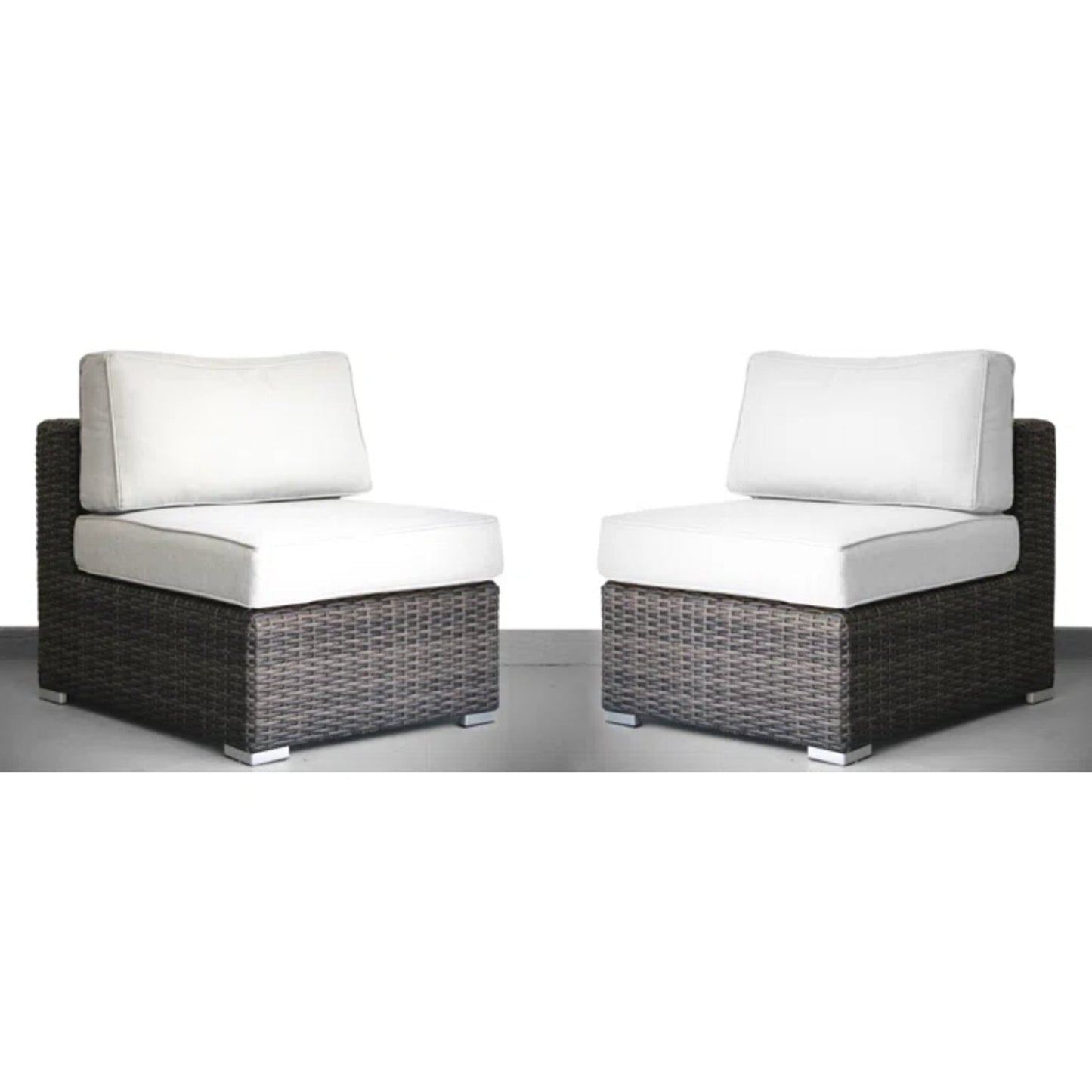 Outdoor Sectional Set HDPE Wicker Aluminum Brown Armless 2 Piece 300 LB