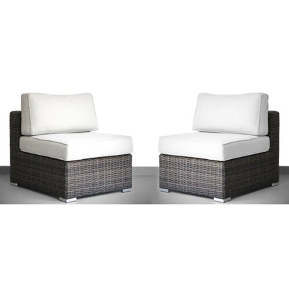 Outdoor Sectional Set HDPE Wicker Aluminum Brown Armless 2 Piece 300 LB