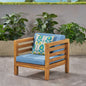 Outdoor Club Chair, Acacia Wood Patio Chair with Fabric Cushion, Teak Frame Blue Cushion