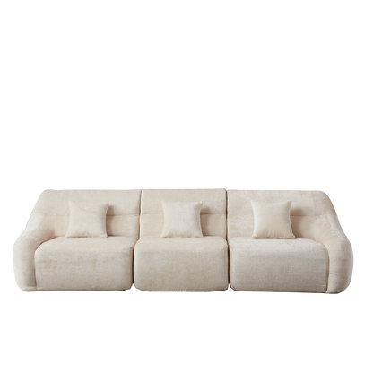 Sectional Sofa Curved Modular Chenille Beige 4 Seat 900 LB No Assembly