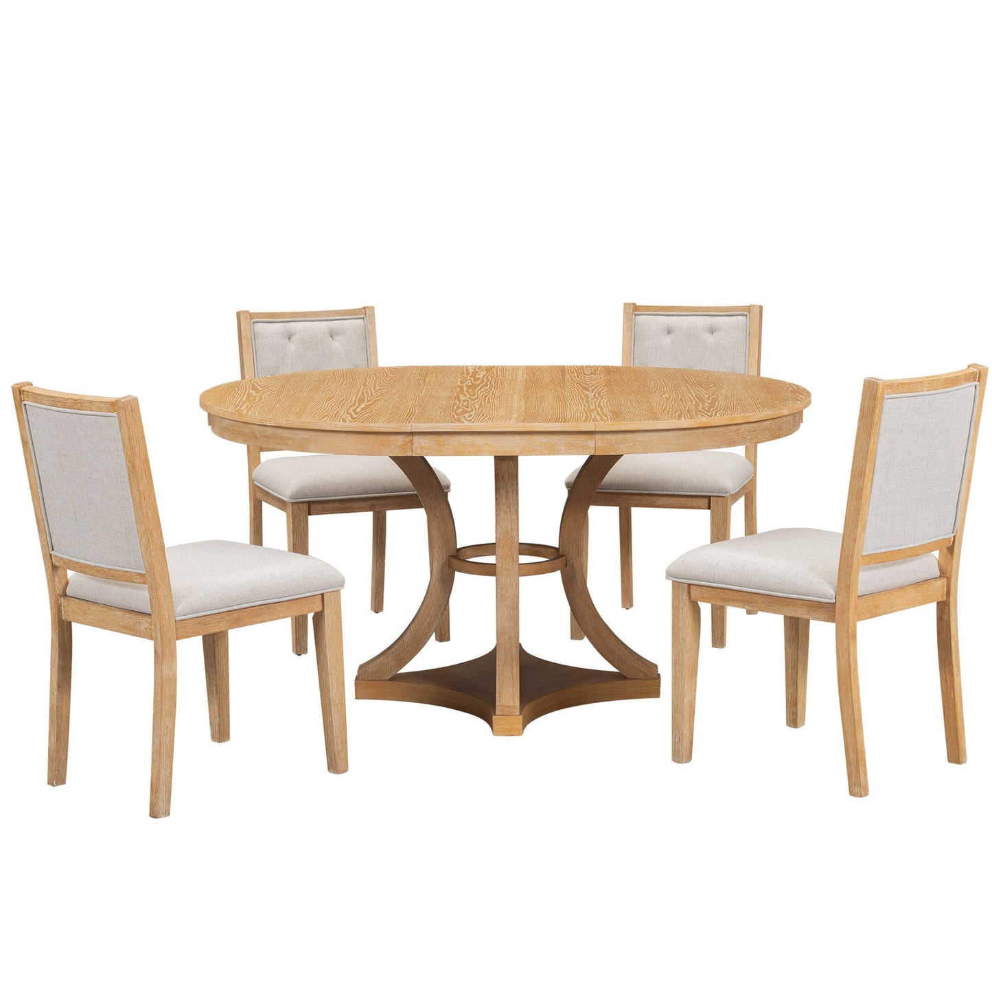 5-Piece Retro Functional Dining Table Set Extendable Round Table and 4