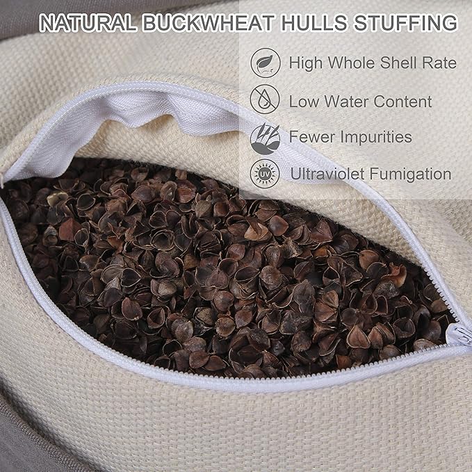 Round Zafu Meditation Cushion, D=15" H=5.5" Zabuton Meditation Pillow, Yoga Bolster/Pillow, Floor seat, Zippered Organic Cotton Cover, Natural Buckwheat, Kneeling Pillow