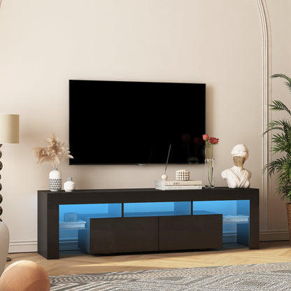 TV Stand LED High Gloss Black Storage Cabinet Fits 65
