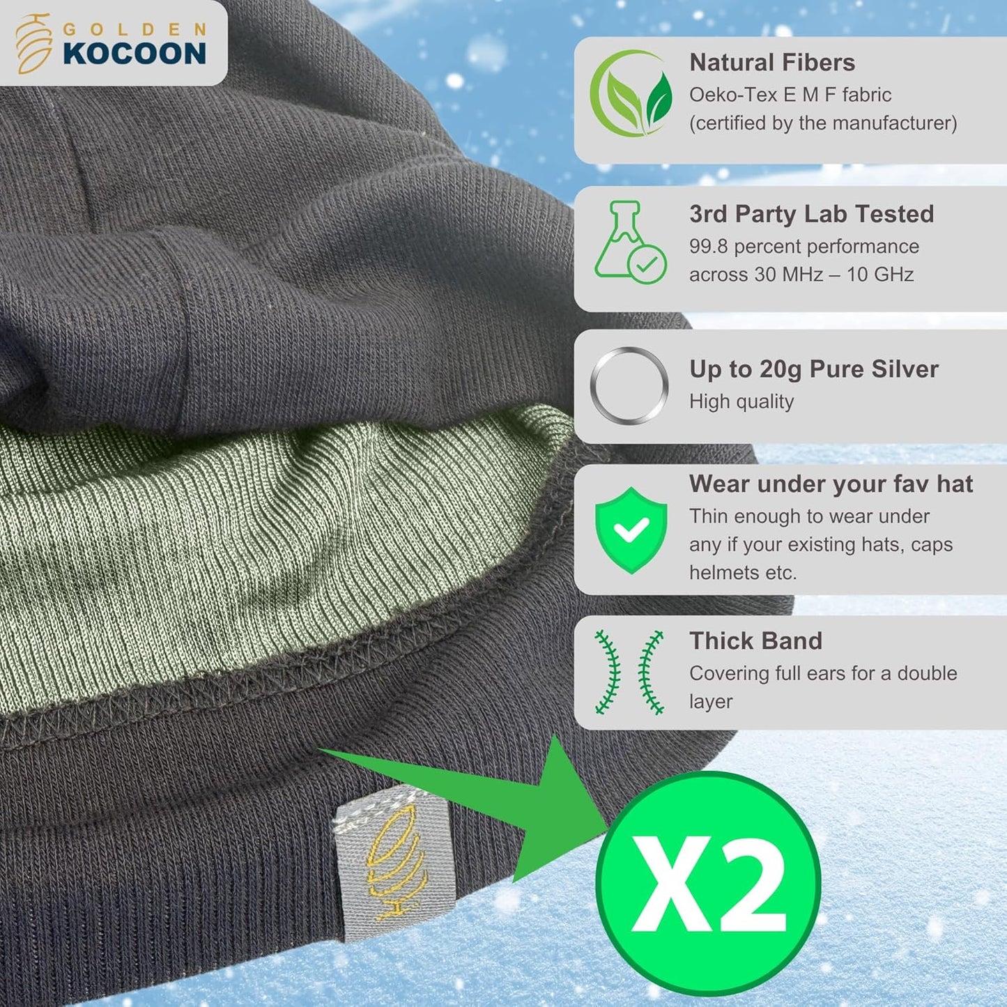 E-M-F Skull Cap Hat, Using a Thin Bamboo Lyocell Fabric - EcoShield™ Fara-Day Fabric - Wear Under a hat or on its own - Ideal for Everyday 5 G, B T, Smart Meter & Wi Fi environments Grey