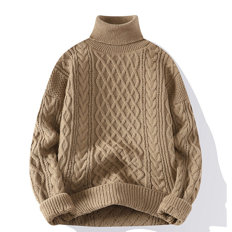 Round-neck High-neck Fleece-lined Solid-color Sweater