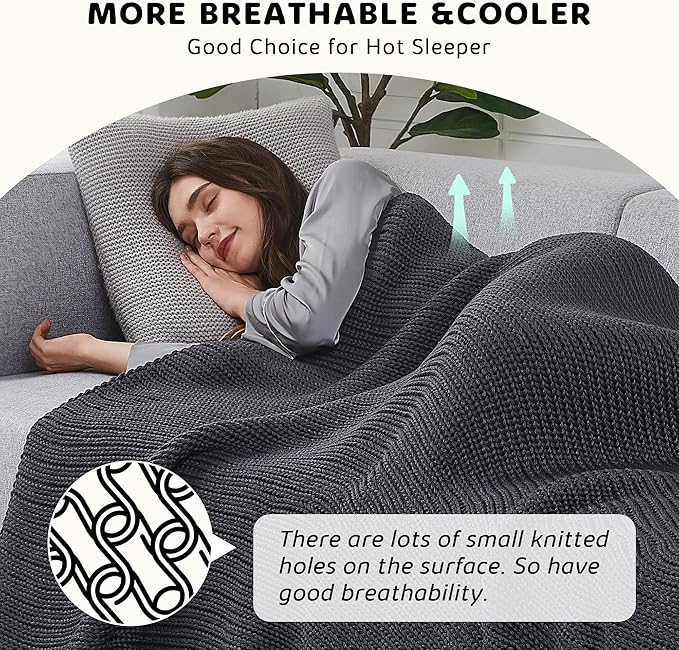 L'AGRATY Knitted Weighted Blanket - 50"x60" 10lbs Cooling Chunky Knit Heavy Blanket for Adults Braided Crochet Throw Thick Cable Yarn Knit Decorative No Beads Evenly Weighted Machine Washable