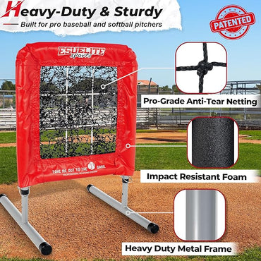 Heavy-Duty 9 Hole Pro Style Baseball & Softball Pitching Net with Strike Zone Target - Adjustable Portable Design for Training, Includes 4 Stakes & 2 Sandbags