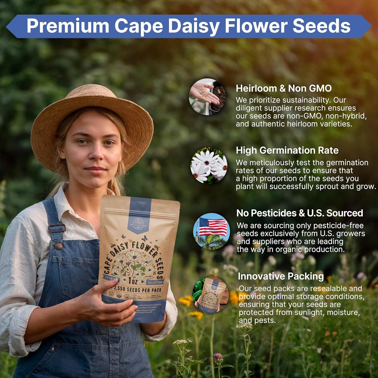 Marigold Seeds Pack 1 oz - Over 9,250 Non-GMO Heirloom Marigold Seeds for Planting Indoor & Outdoor Gardening, Flower Seed for Planting Home and Garden, Flowers Seed in Individual Packet