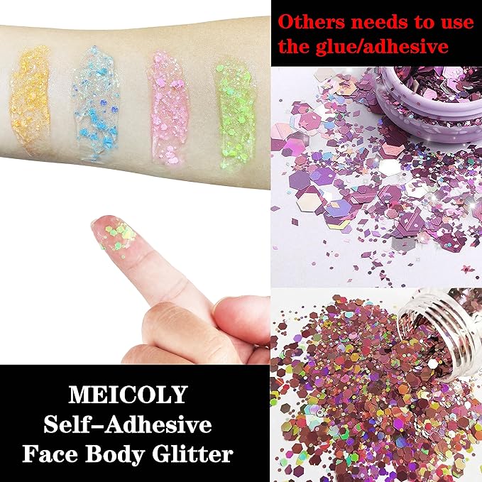 MEICOLY Neon Blue Body Glitter Gel,UV Blacklight Chunky Face Glitter Gel,Glow in The Dark Glitter Paint,Singer Concert Music Festival Party Rave Accessories,Halloween Glitter Makeup for Women,50ml