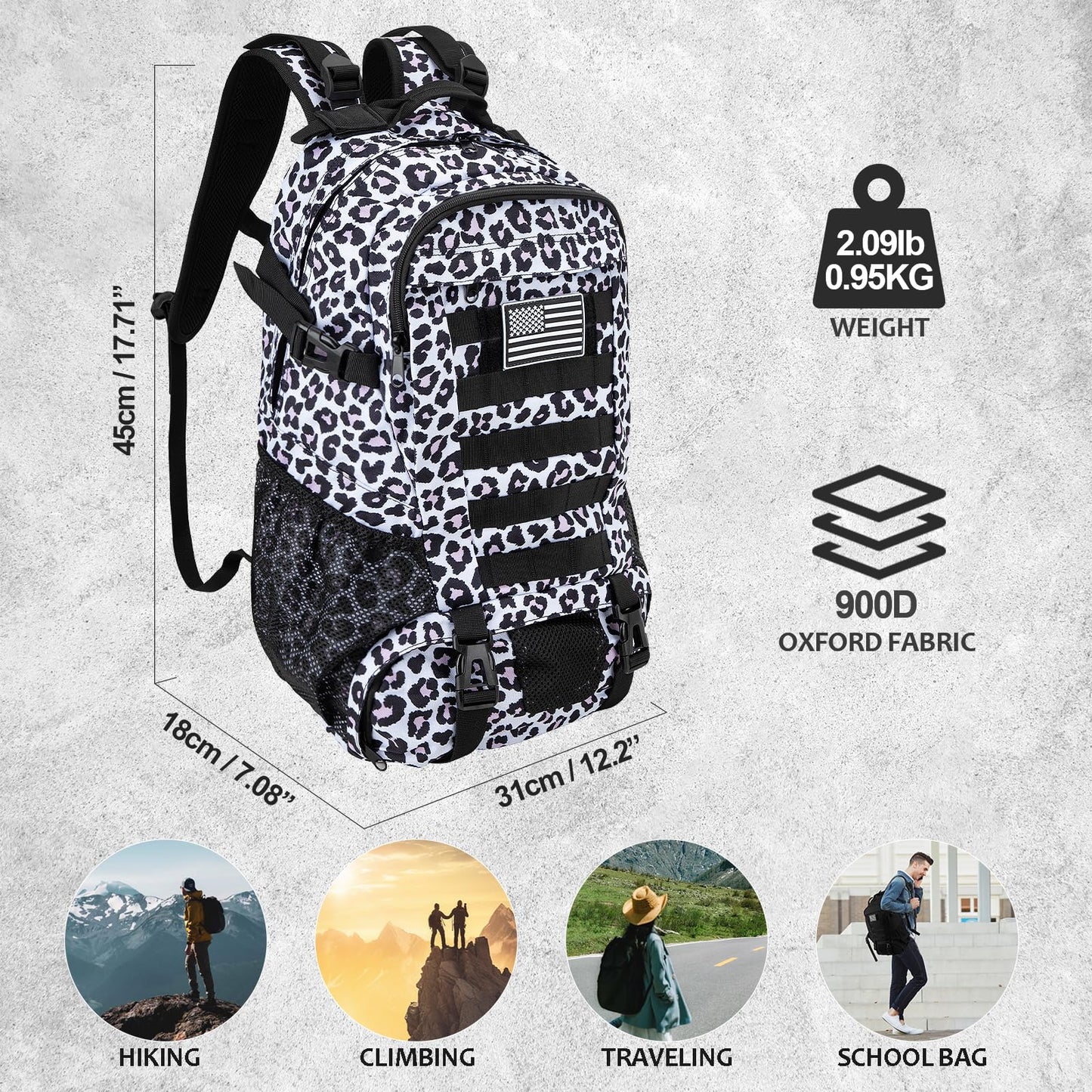 Jueachy Tactical Backpack for Men Hiking Day Pack Molle Military Rucksack Waterproof 30L EDC Bag with USA Flag Patch