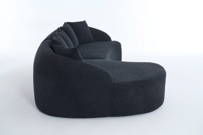 Sectional Sofa L-Shape Curved Chaise Chenille Black 5 Seat 106 In