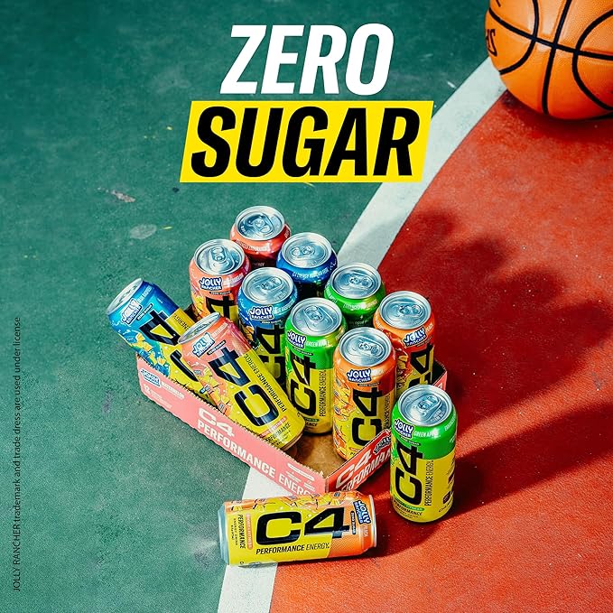 Cellucor C4 Performance Energy Drink | JOLLY RANCHER Watermelon | Zero Sugar Carbonated Preworkout Energy | 200mg Caffeine with Beta Alanine | 16 Fl Oz (12 Pack)