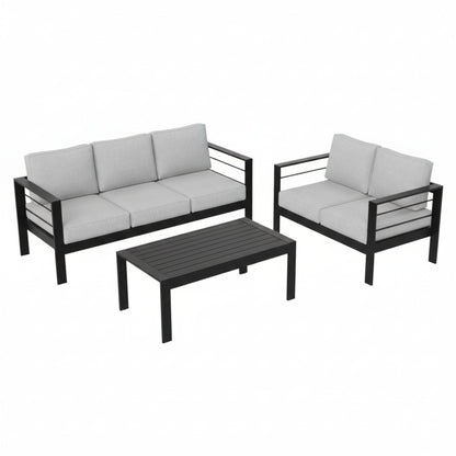 3 Piece Outdoor Patio Set Aluminum Black Gray Cushions