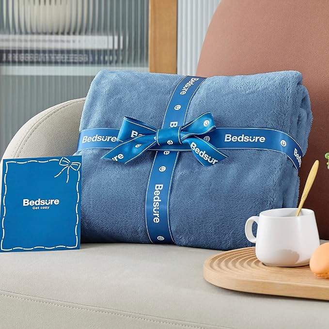 Bedsure Fleece Blanket Twin Size Washed Blue - 300GSM Lightweight Plush Fuzzy Cozy Soft Warm Blanket for Bed, Sofa, Couch, Travel, Camping, 60x80 inches