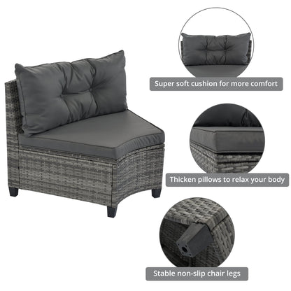 Outdoor Sectional Set PE Wicker Steel Gray Half Moon 8 Piece 250 LB