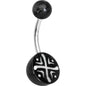 Cream on Black Acrylic Tribal Cross Belly Ring