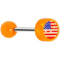 14G Orange Acrylic American Flag Straight Barbell Tongue Ring
