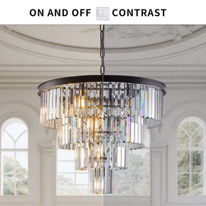 Chandelier Crystal 4-Tier Black 24 In Modern Living Dining Room