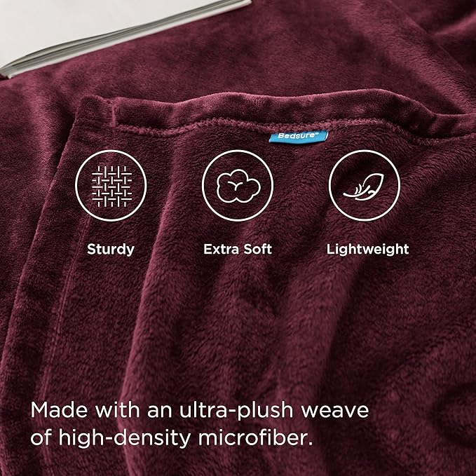 Bedsure Fleece Throw Blanket Burgundy Red - 300GSM Blankets for Couch, Sofa, Bed, Soft Lightweight Plush Cozy Throws for Toddlers, 50x60 inches