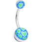 Green Hearts on Blue Acrylic Hearts Belly Ring